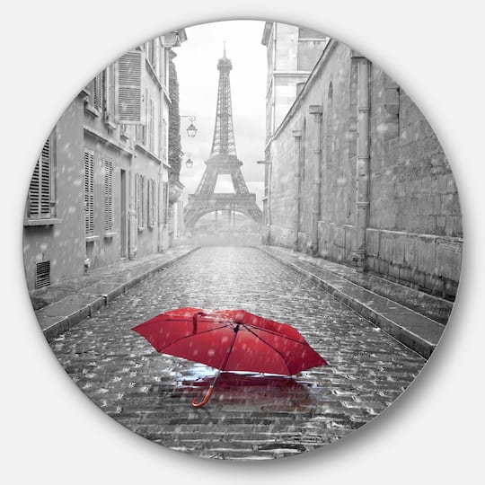 Designart - Eiffel View from Paris Street' Cityscape Photo Circle Metal Wall Art